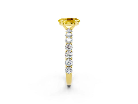 Yellow gold Oval Cut Yellow Sapphire Solitaire Ring with Shared Prong Pavé Band and Four-Prong Setting_2