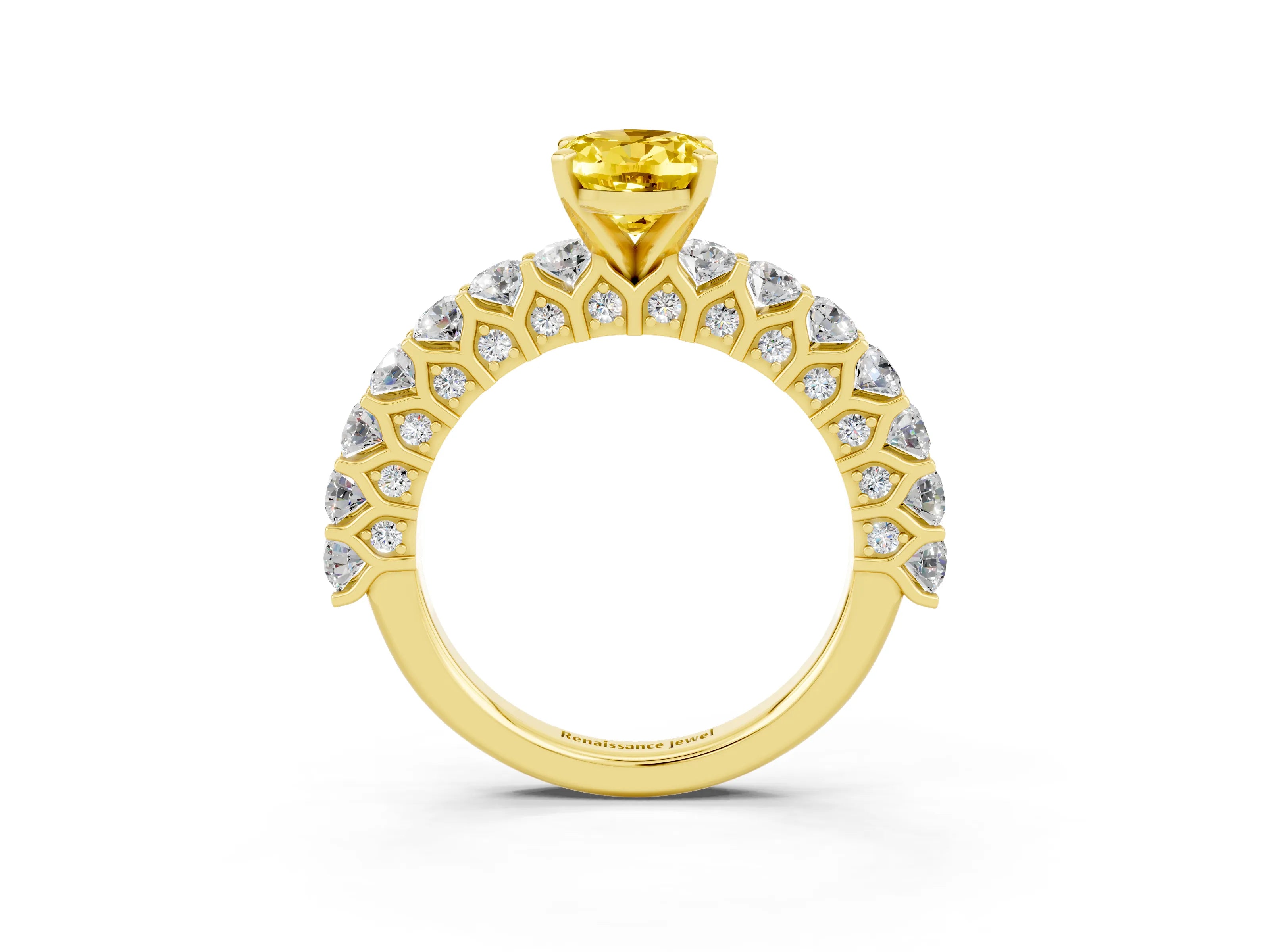 Yellow gold Oval Cut Yellow Sapphire Solitaire Ring with Shared Prong Pavé Band and Four-Prong Setting_3