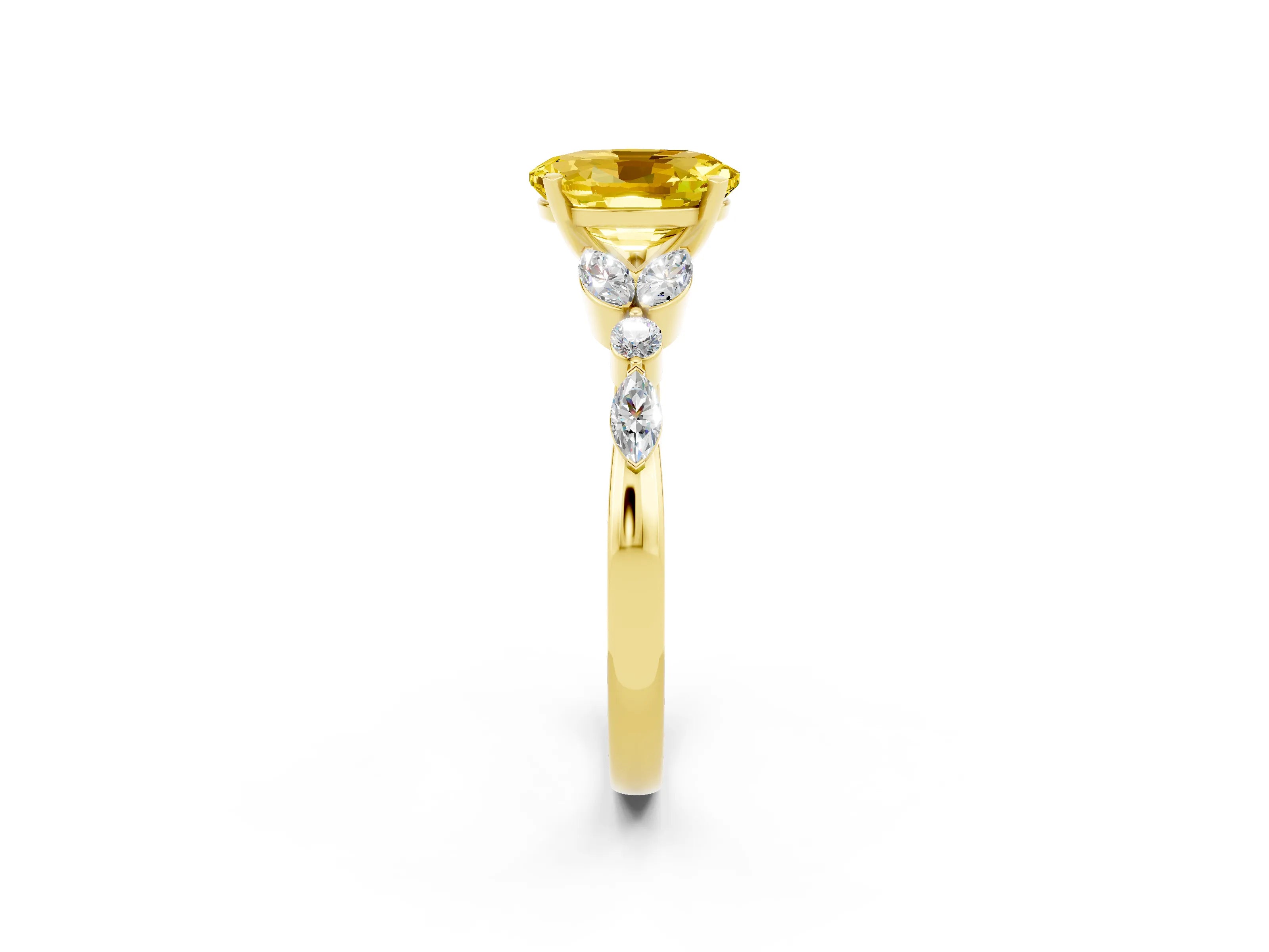 Yellow gold Oval Cut Yellow Sapphire Solitaire Ring with Side Stones and Four-Prong Setting_14