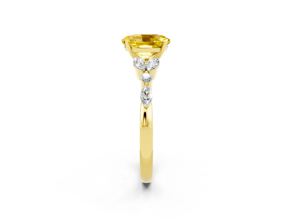 Yellow gold Oval Cut Yellow Sapphire Solitaire Ring with Side Stones and Four-Prong Setting