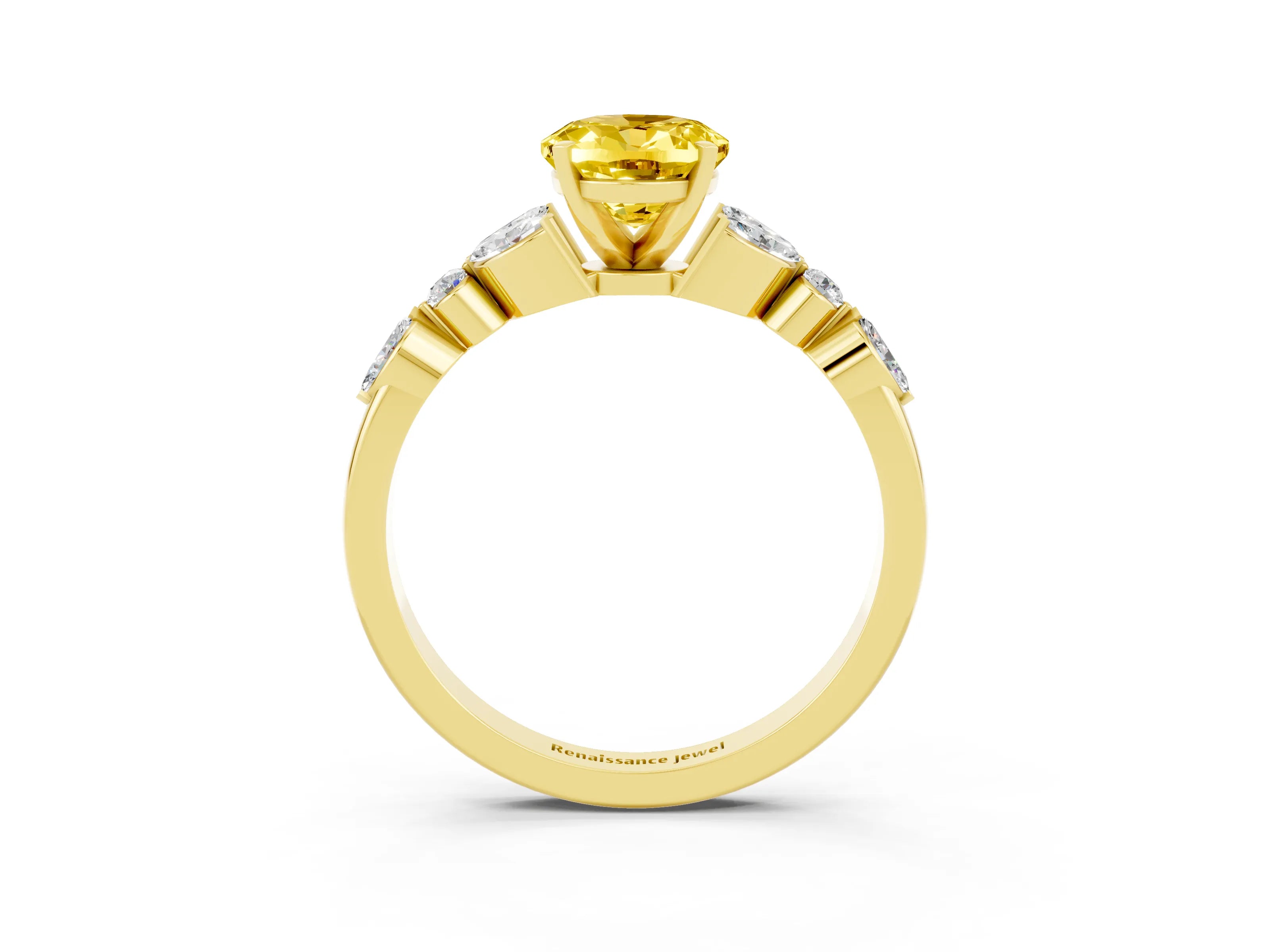 Yellow gold Oval Cut Yellow Sapphire Solitaire Ring with Side Stones and Four-Prong Setting_15