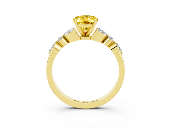 Yellow gold Oval Cut Yellow Sapphire Solitaire Ring with Side Stones and Four-Prong Setting