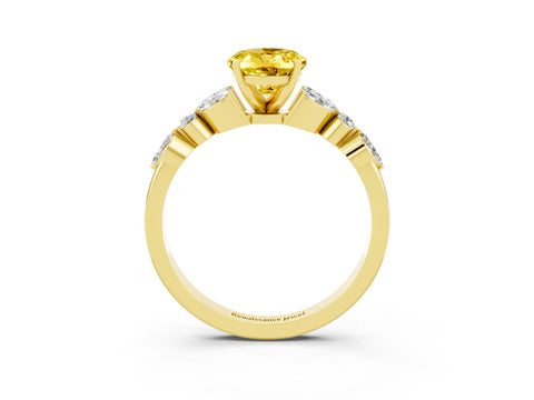 Yellow gold Oval Cut Yellow Sapphire Solitaire Ring with Side Stones and Four-Prong Setting_15