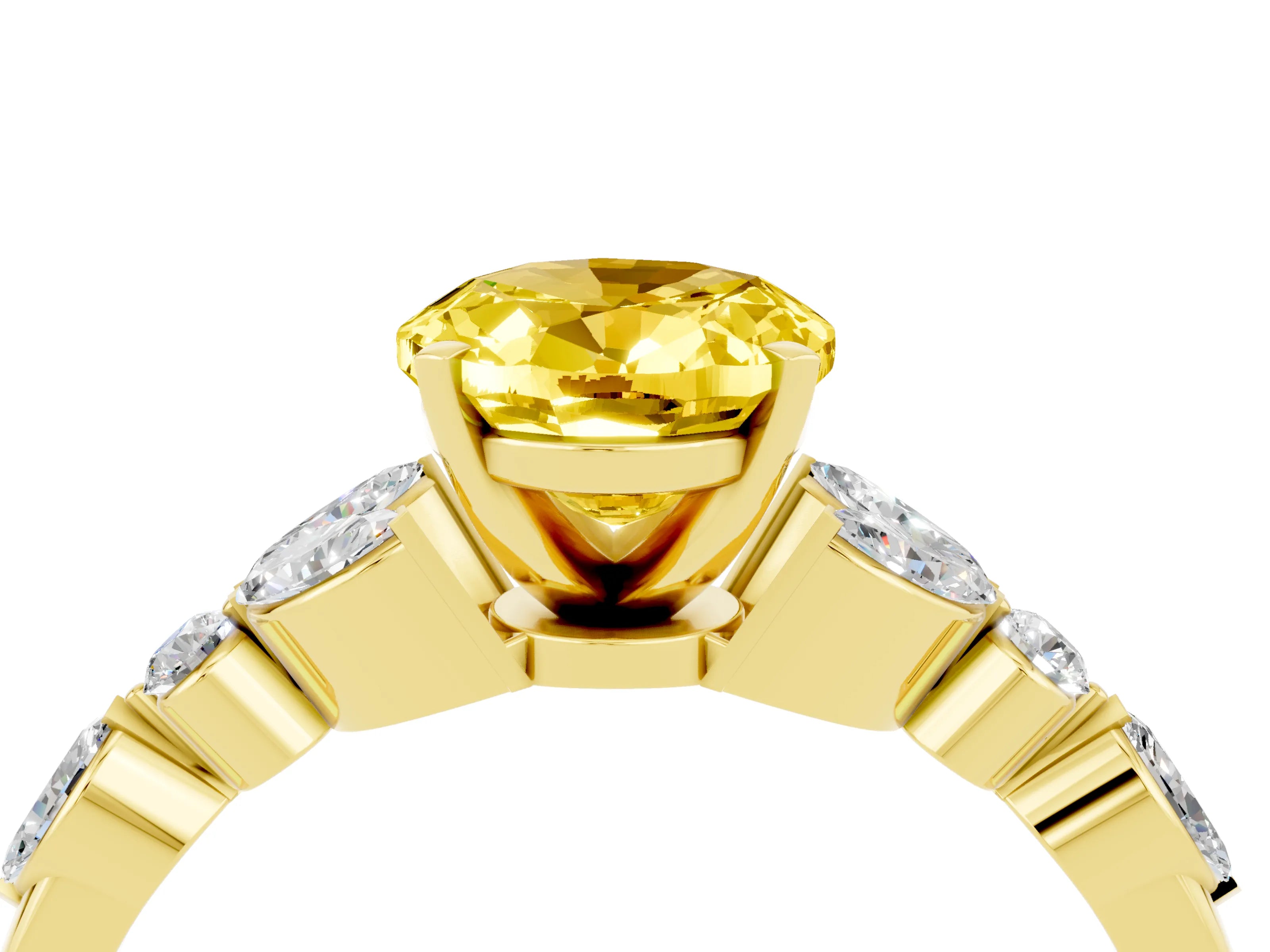 Yellow gold Oval Cut Yellow Sapphire Solitaire Ring with Side Stones and Four-Prong Setting_16