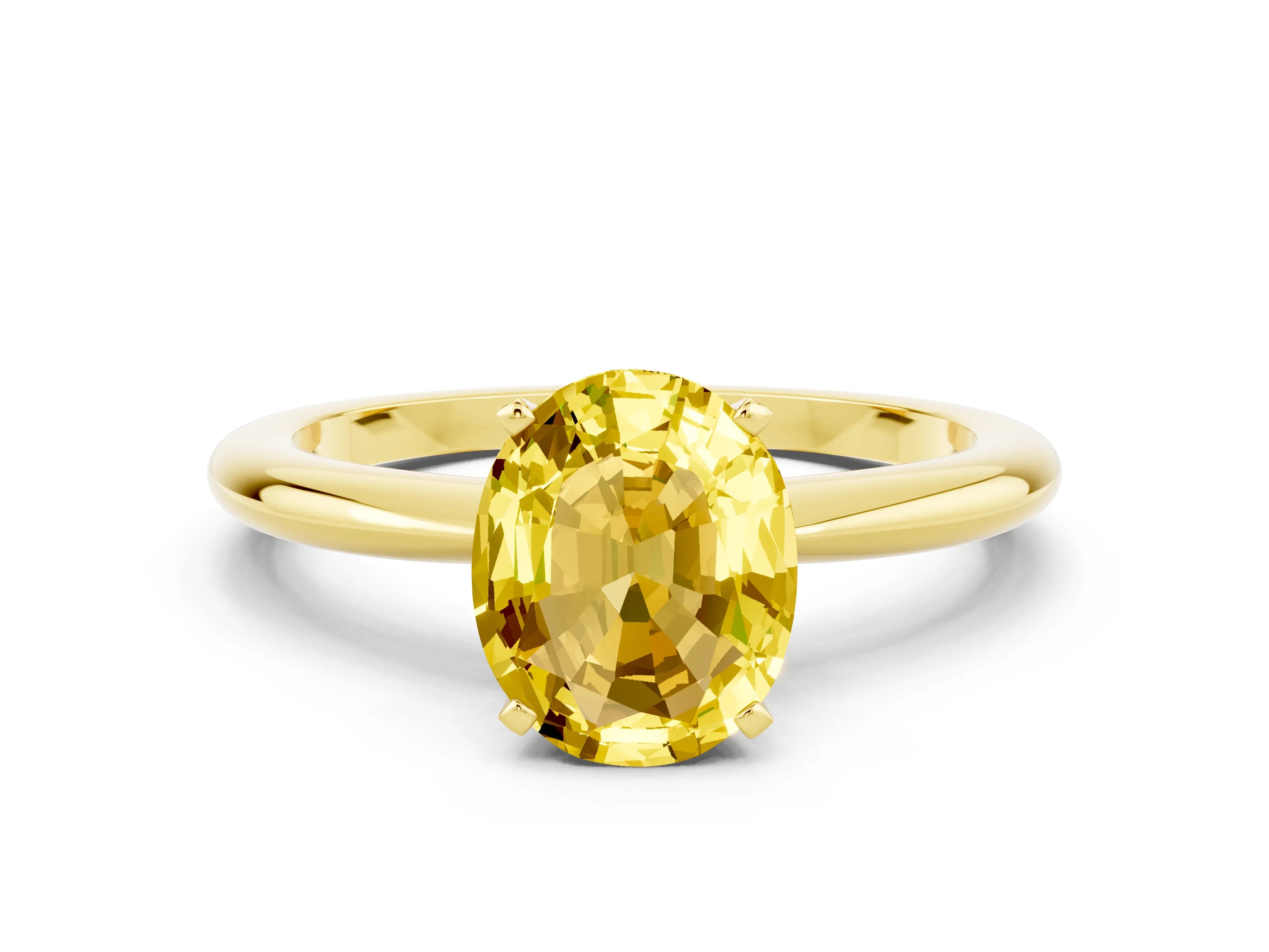 Yellow gold Oval Cut Yellow Sapphire Solitaire Ring with Six-Prong Setting and Classic Band