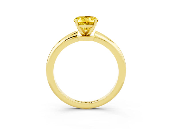 Yellow gold Oval Cut Yellow Sapphire Solitaire Ring with Six-Prong Setting and Classic Band