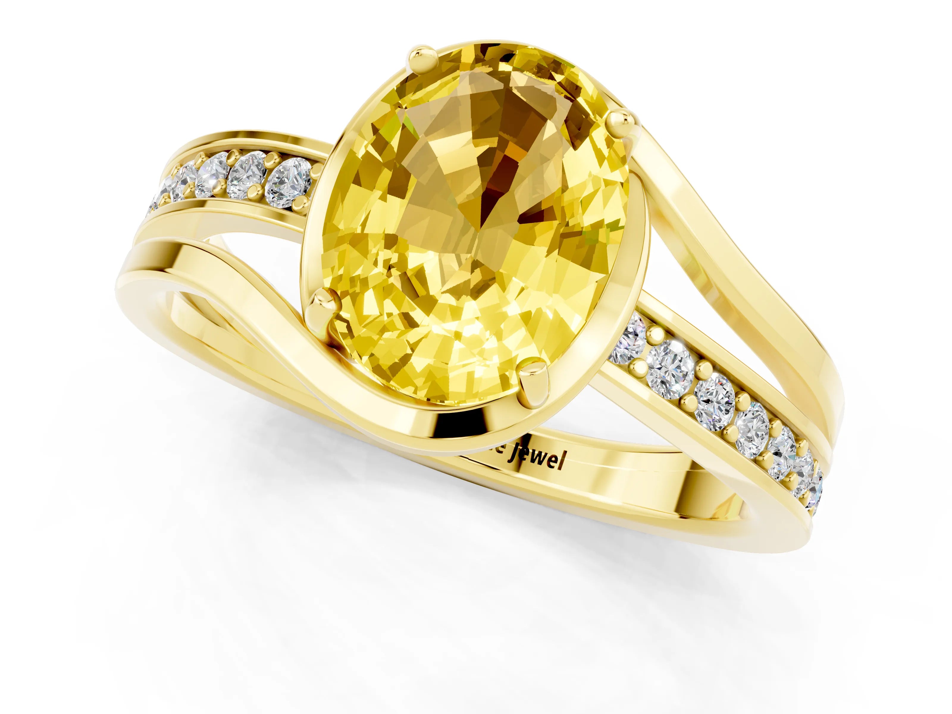Yellow gold Oval Cut Yellow Sapphire Solitaire Ring with Split Shank and Prong Setting_1