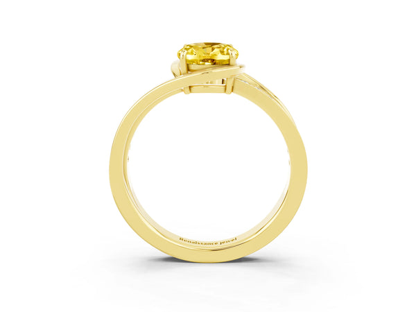 Yellow gold Oval Cut Yellow Sapphire Solitaire Ring with Split Shank and Prong Setting