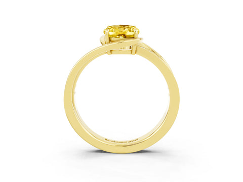 Yellow gold Oval Cut Yellow Sapphire Solitaire Ring with Split Shank and Prong Setting_3