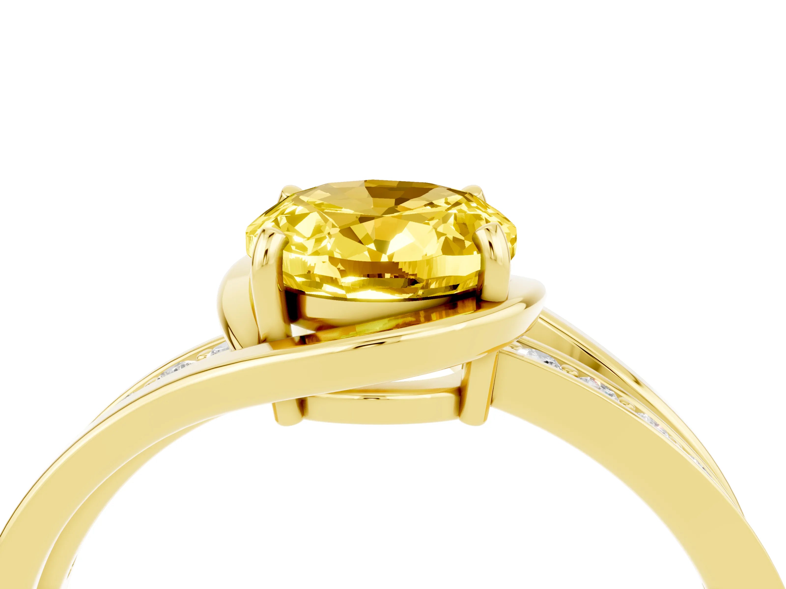 Yellow gold Oval Cut Yellow Sapphire Solitaire Ring with Split Shank and Prong Setting_4