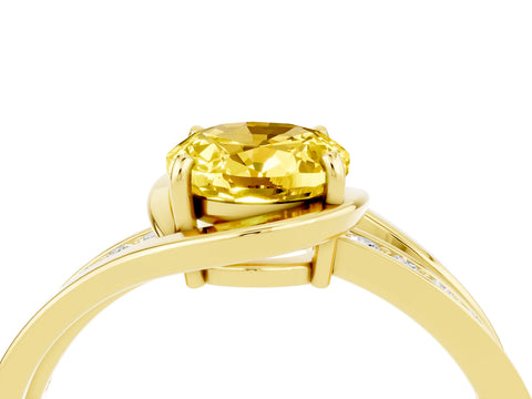 Yellow gold Oval Cut Yellow Sapphire Solitaire Ring with Split Shank and Prong Setting_4