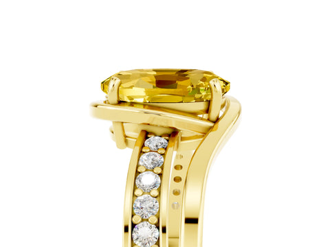 Yellow gold Oval Cut Yellow Sapphire Solitaire Ring with Split Shank and Prong Setting_5