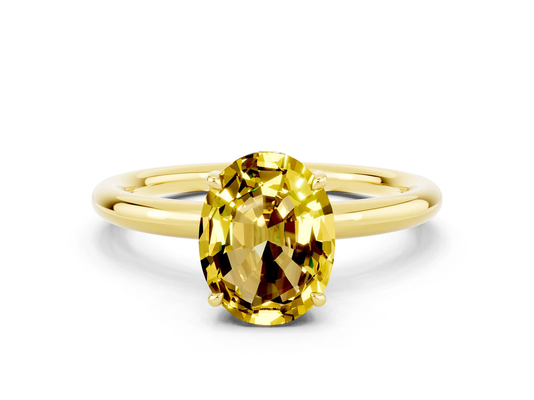 Yellow gold Oval Cut Yellow Sapphire Solitaire Ring with Thin Band and Four-Prong Setting_36
