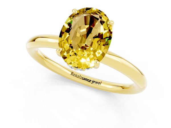 Yellow gold Oval Cut Yellow Sapphire Solitaire Ring with Thin Band and Four-Prong Setting