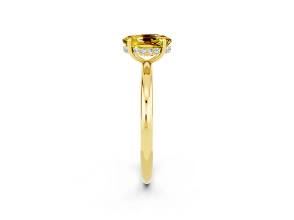 Yellow gold Oval Cut Yellow Sapphire Solitaire Ring with Thin Band and Four-Prong Setting