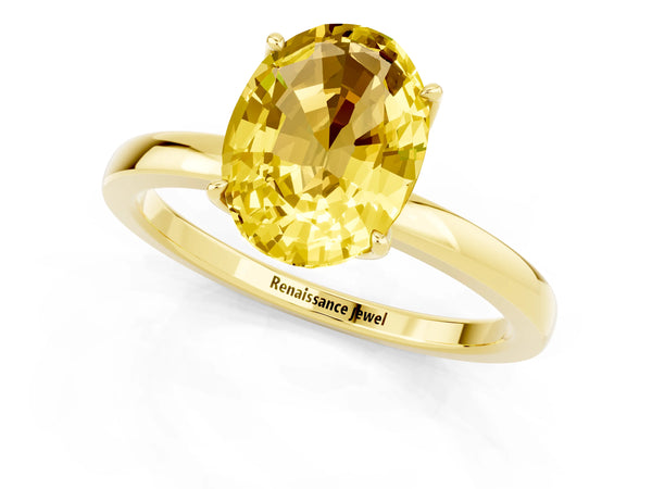 Yellow gold Oval Cut Yellow Sapphire Solitaire Ring with Thin Band and Prong Setting