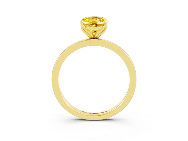 Yellow gold Oval Cut Yellow Sapphire Solitaire Ring with Thin Band and Prong Setting