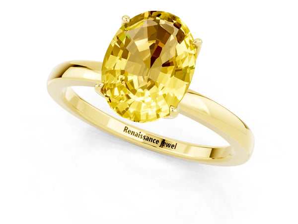 Yellow gold Oval Cut Yellow Sapphire Solitaire Ring with Thin Band and Prong Setting