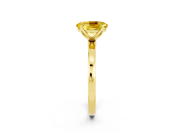 Yellow gold Oval Cut Yellow Sapphire Solitaire Ring with Thin Band and Prong Setting