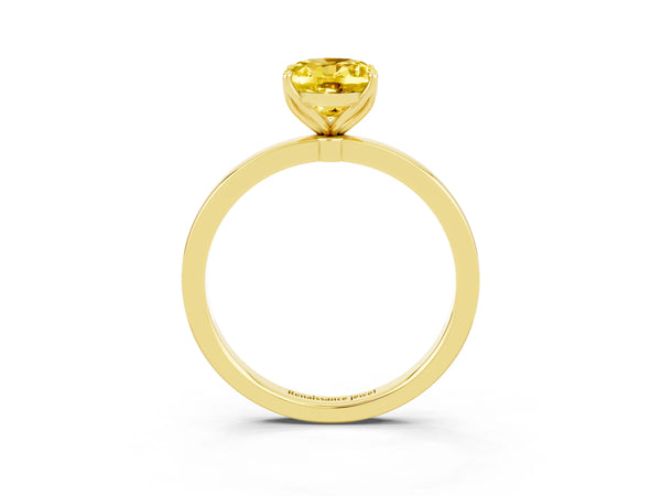 Yellow gold Oval Cut Yellow Sapphire Solitaire Ring with Thin Band and Prong Setting