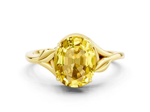 Yellow gold Oval Cut Yellow Sapphire Solitaire Ring with Twist Band and Four-Prong Setting_24