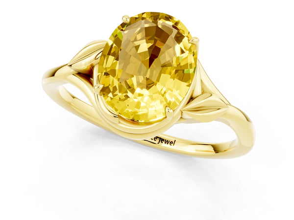 Yellow gold Oval Cut Yellow Sapphire Solitaire Ring with Twist Band and Four-Prong Setting
