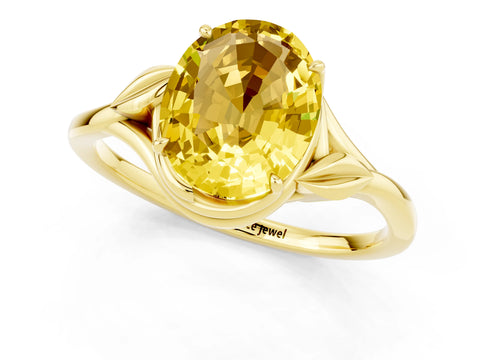Yellow gold Oval Cut Yellow Sapphire Solitaire Ring with Twist Band and Four-Prong Setting_25