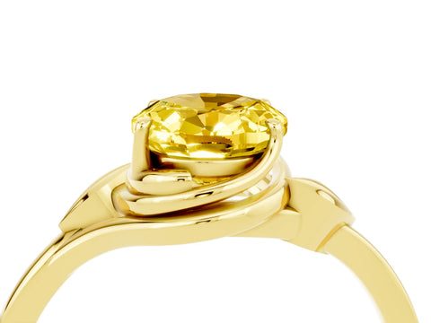 Yellow gold Oval Cut Yellow Sapphire Solitaire Ring with Twist Band and Four-Prong Setting_28