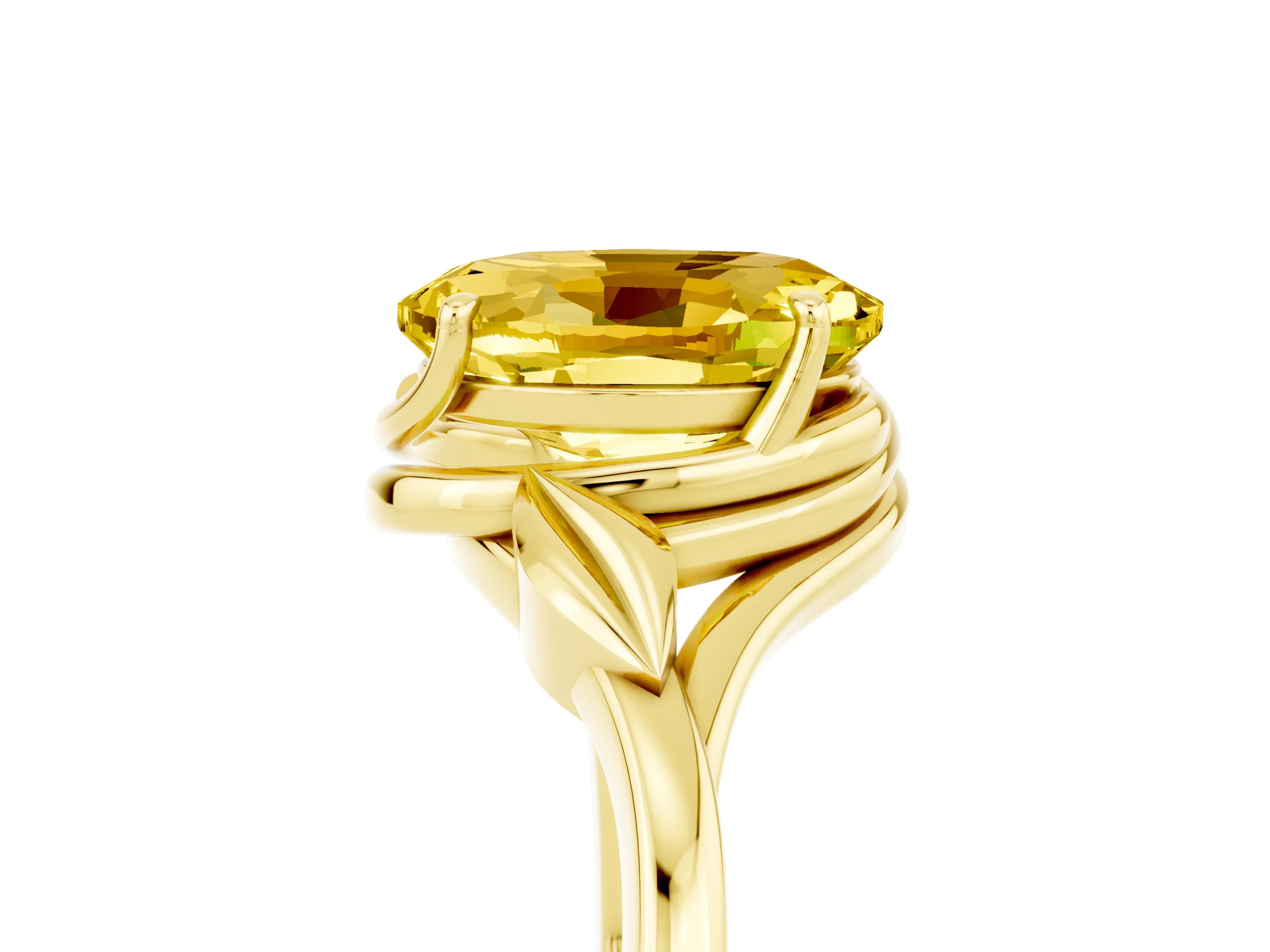 Yellow gold Oval Cut Yellow Sapphire Solitaire Ring with Twist Band and Four-Prong Setting_29