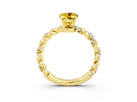 Yellow gold Oval Cut Yellow Sapphire Solitaire Ring with Twisted Band and Pavé Accents_3