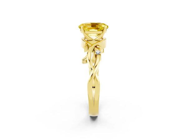 Yellow gold Oval Cut Yellow Sapphire Solitaire Ring with Twisted Band and Prong Setting
