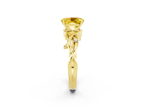 Yellow gold Oval Cut Yellow Sapphire Solitaire Ring with Twisted Band and Prong Setting_2