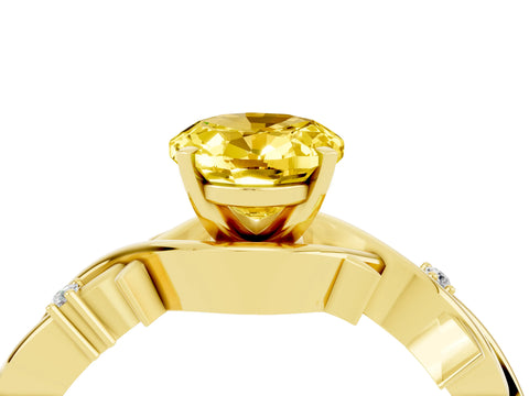 Yellow gold Oval Cut Yellow Sapphire Solitaire Ring with Twisted Band and Prong Setting_4