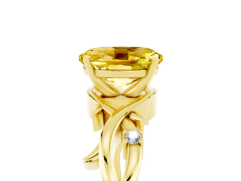 Yellow gold Oval Cut Yellow Sapphire Solitaire Ring with Twisted Band and Prong Setting_5