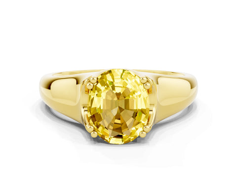 Yellow gold Oval Cut Yellow Sapphire Solitaire Ring with Wide Band and Prong Setting_24