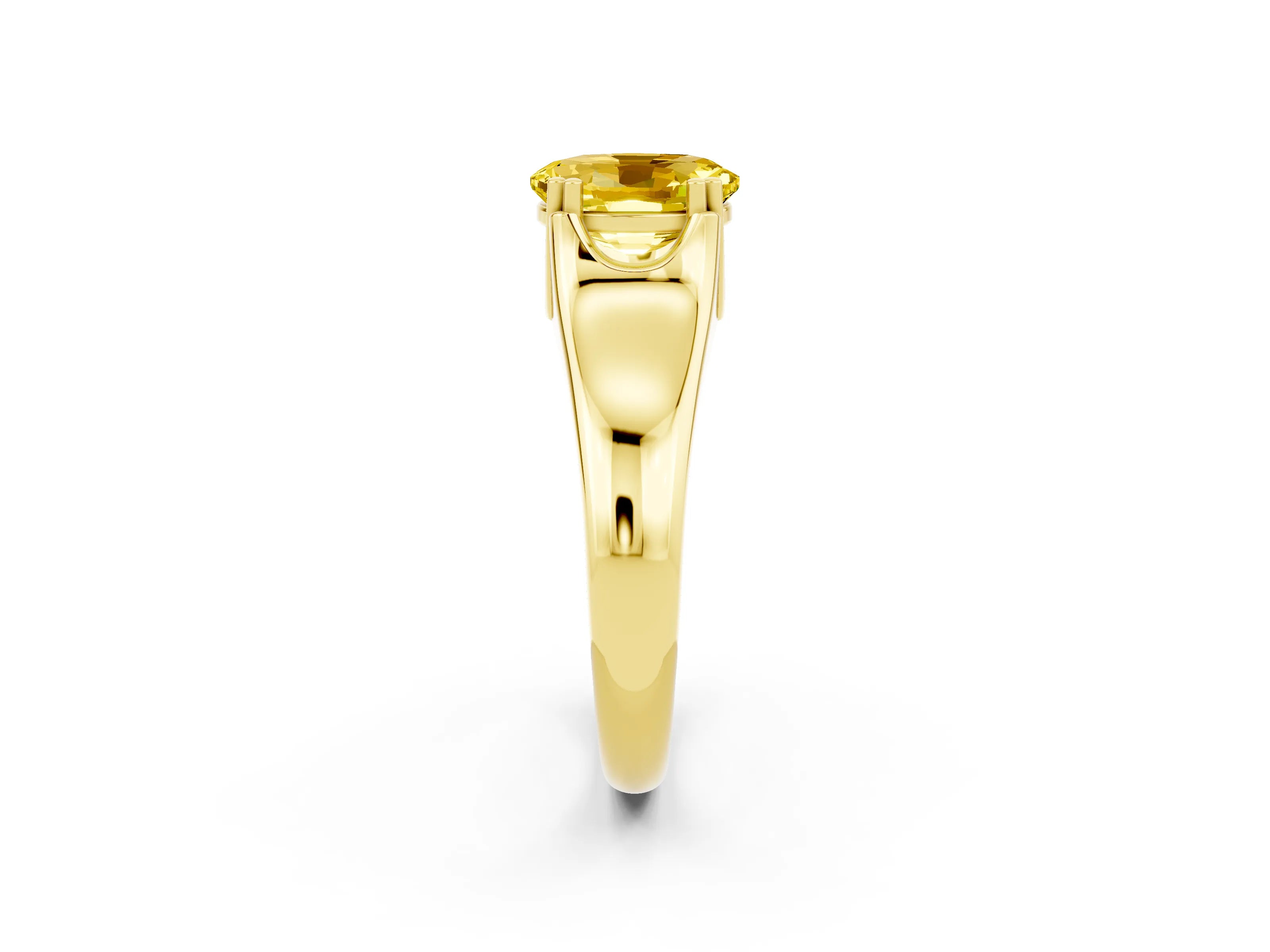 Yellow gold Oval Cut Yellow Sapphire Solitaire Ring with Wide Band and Prong Setting_26