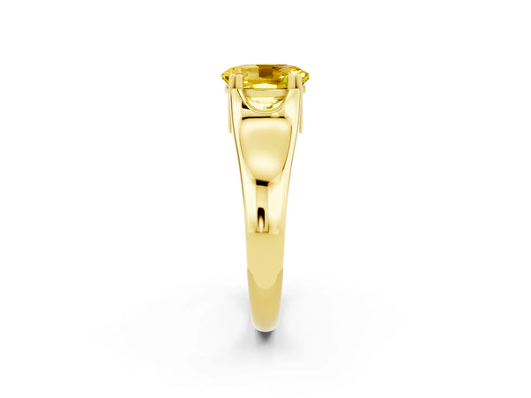 Yellow gold Oval Cut Yellow Sapphire Solitaire Ring with Wide Band and Prong Setting
