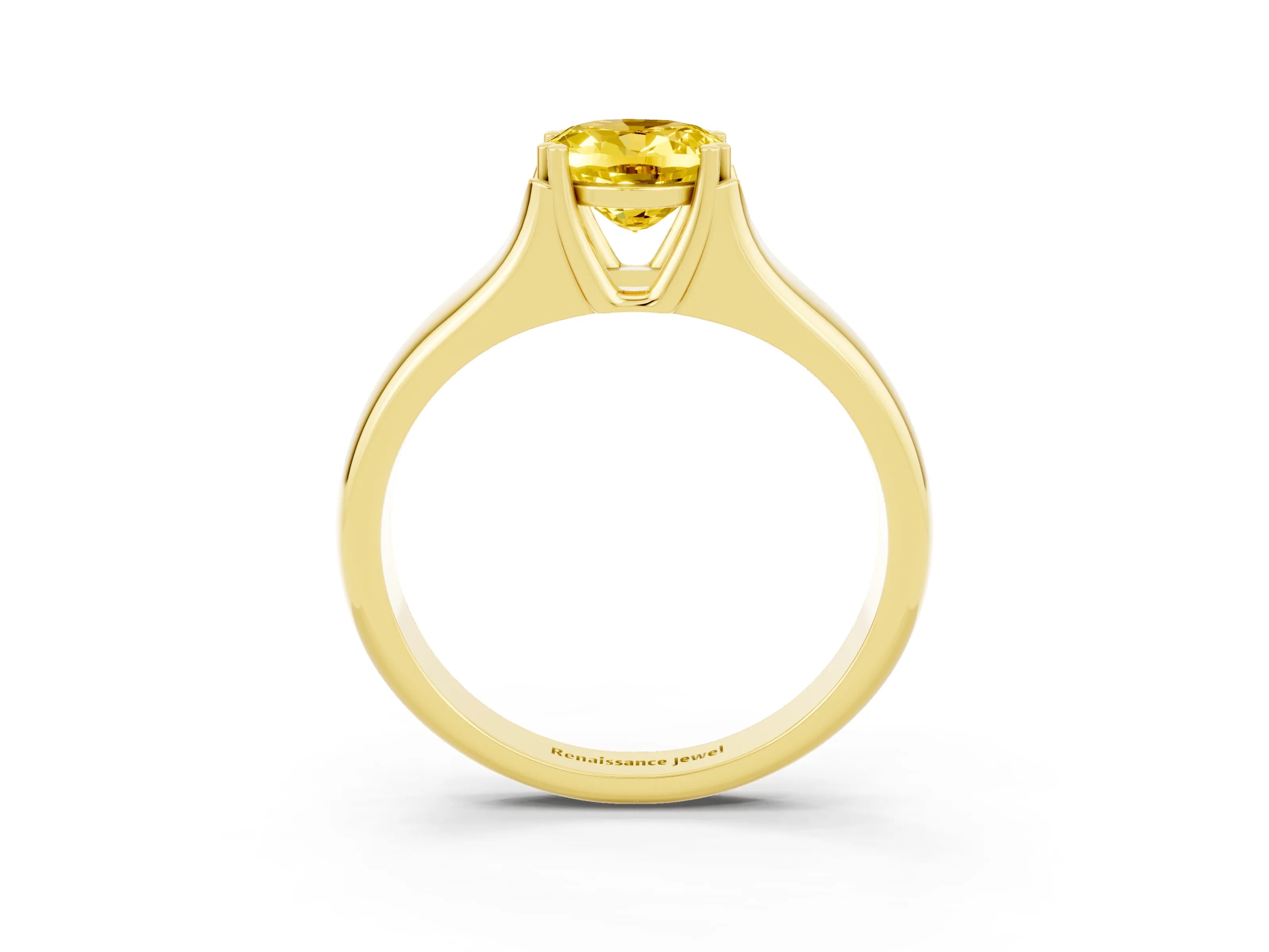 Yellow gold Oval Cut Yellow Sapphire Solitaire Ring with Wide Band and Prong Setting_27