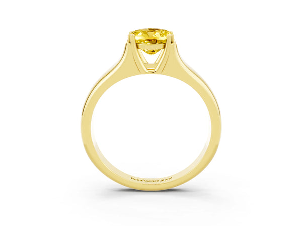 Yellow gold Oval Cut Yellow Sapphire Solitaire Ring with Wide Band and Prong Setting