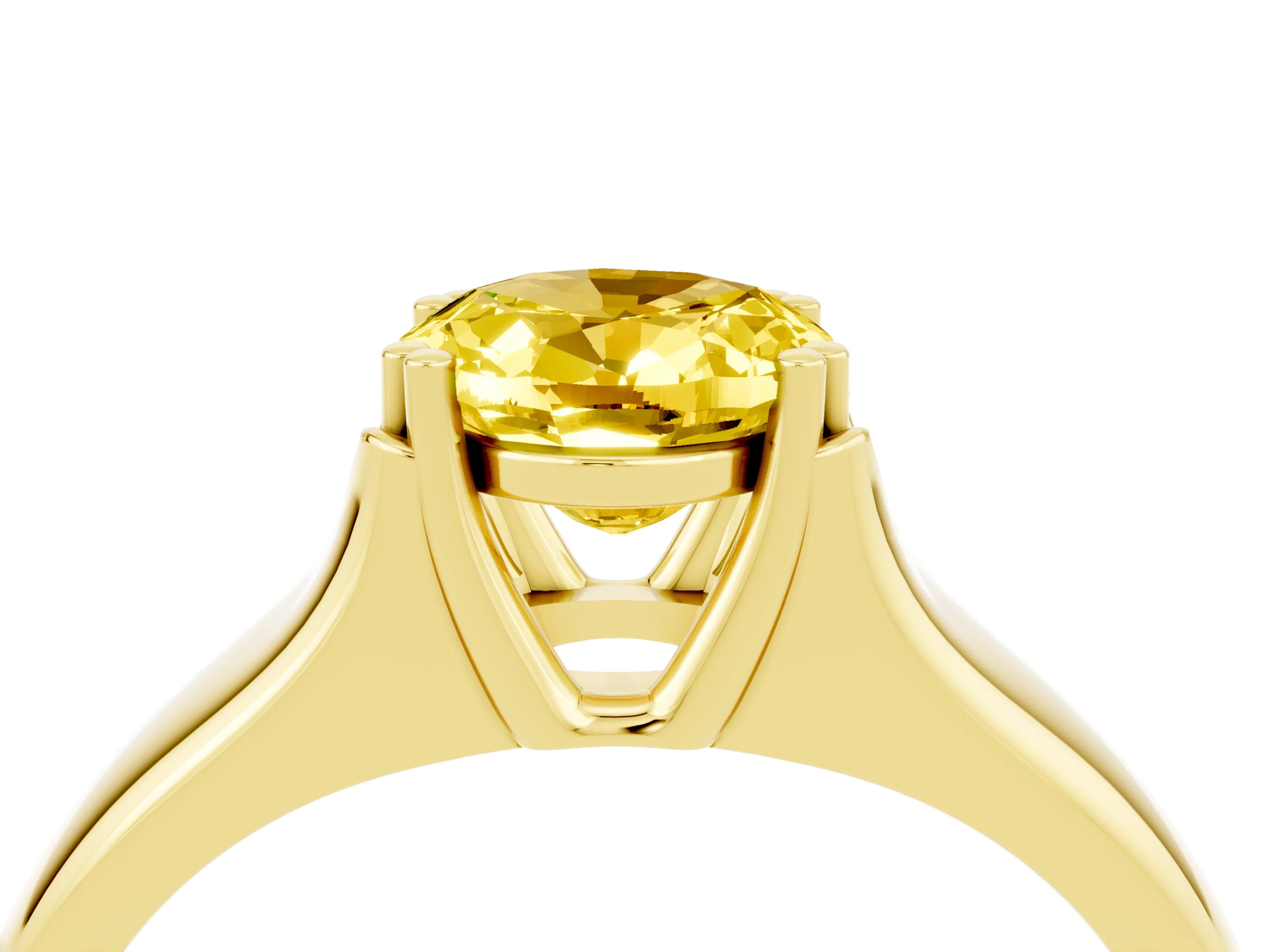 Yellow gold Oval Cut Yellow Sapphire Solitaire Ring with Wide Band and Prong Setting_28