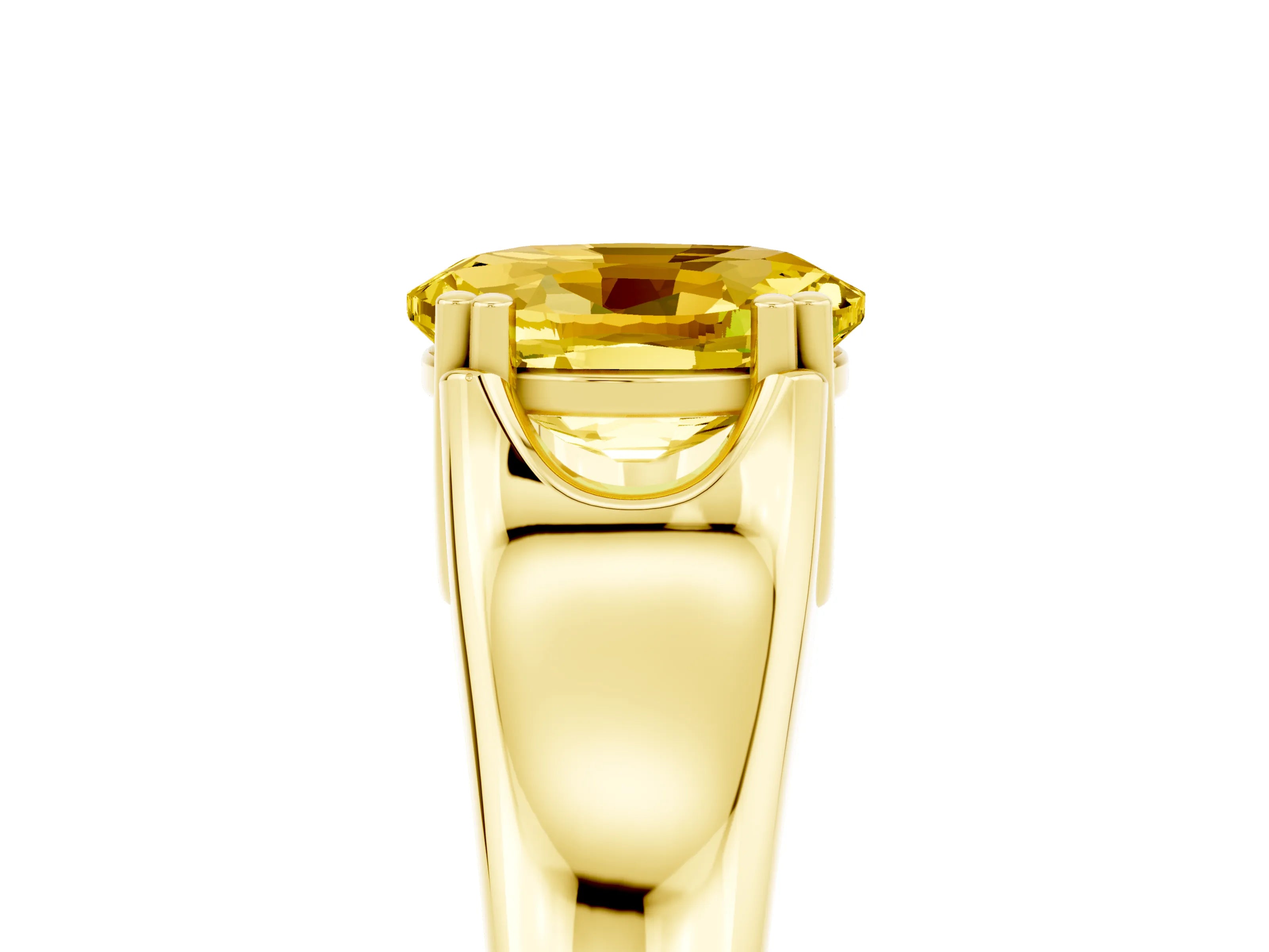 Yellow gold Oval Cut Yellow Sapphire Solitaire Ring with Wide Band and Prong Setting_29