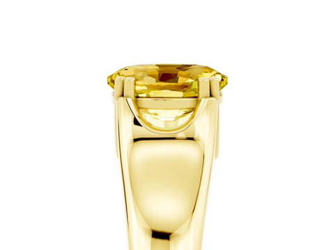 Yellow gold Oval Cut Yellow Sapphire Solitaire Ring with Wide Band and Prong Setting_29