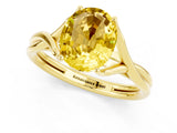 Yellow gold Oval Cut Yellow Sapphire Solitaire Twist Band Prong Setting Ring_85