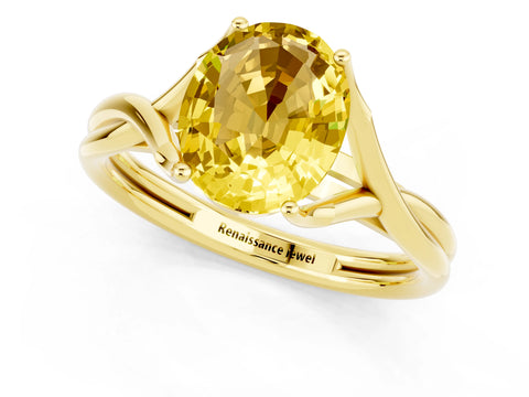 Yellow gold Oval Cut Yellow Sapphire Solitaire Twist Band Prong Setting Ring_85