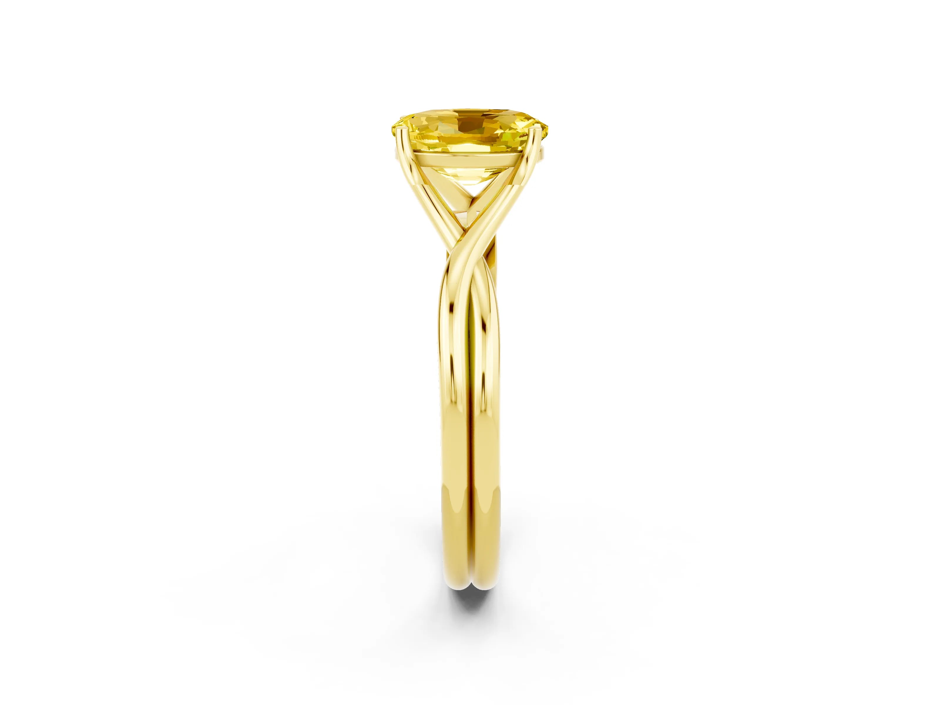 Yellow gold Oval Cut Yellow Sapphire Solitaire Twist Band Prong Setting Ring_86
