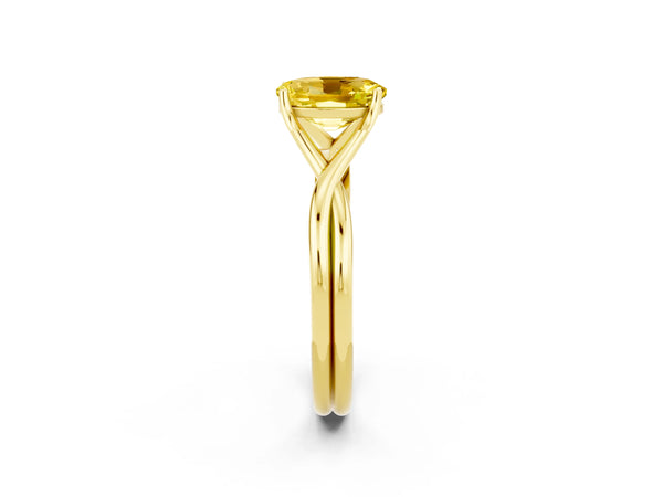 Yellow gold Oval Cut Yellow Sapphire Solitaire Twist Band Prong Setting Ring