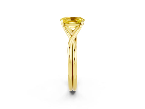 Yellow gold Oval Cut Yellow Sapphire Solitaire Twist Band Prong Setting Ring_86