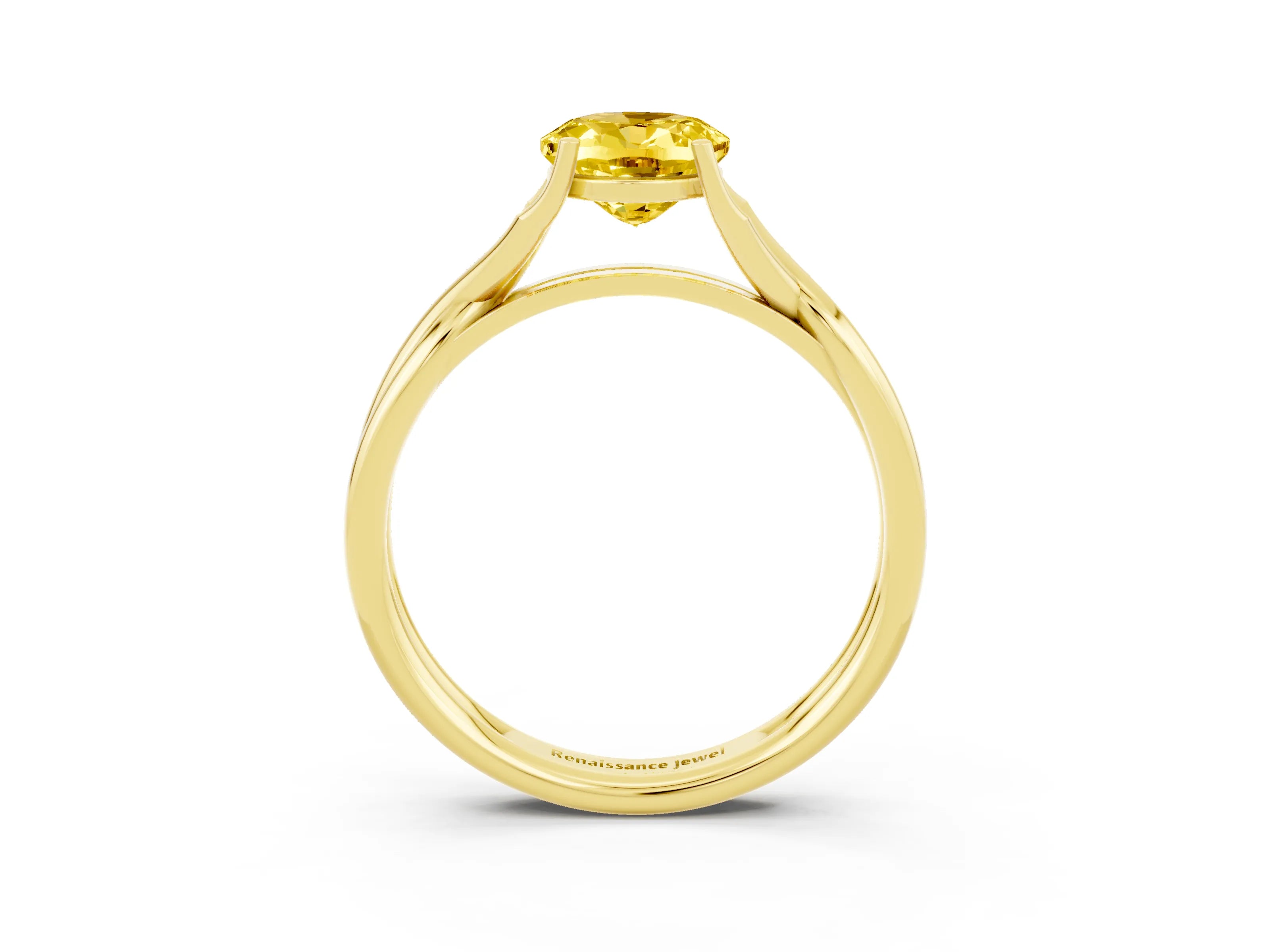 Yellow gold Oval Cut Yellow Sapphire Solitaire Twist Band Prong Setting Ring_87
