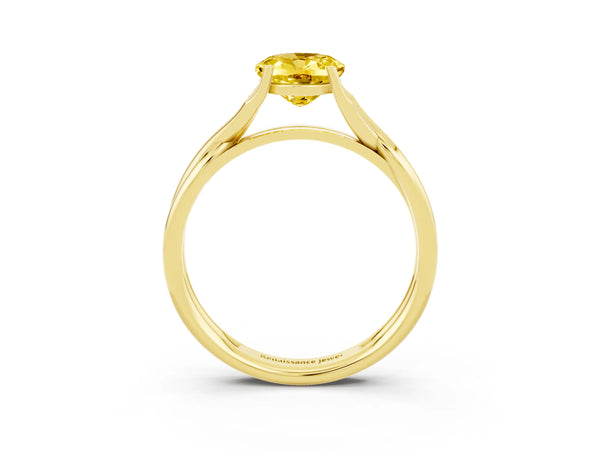 Yellow gold Oval Cut Yellow Sapphire Solitaire Twist Band Prong Setting Ring
