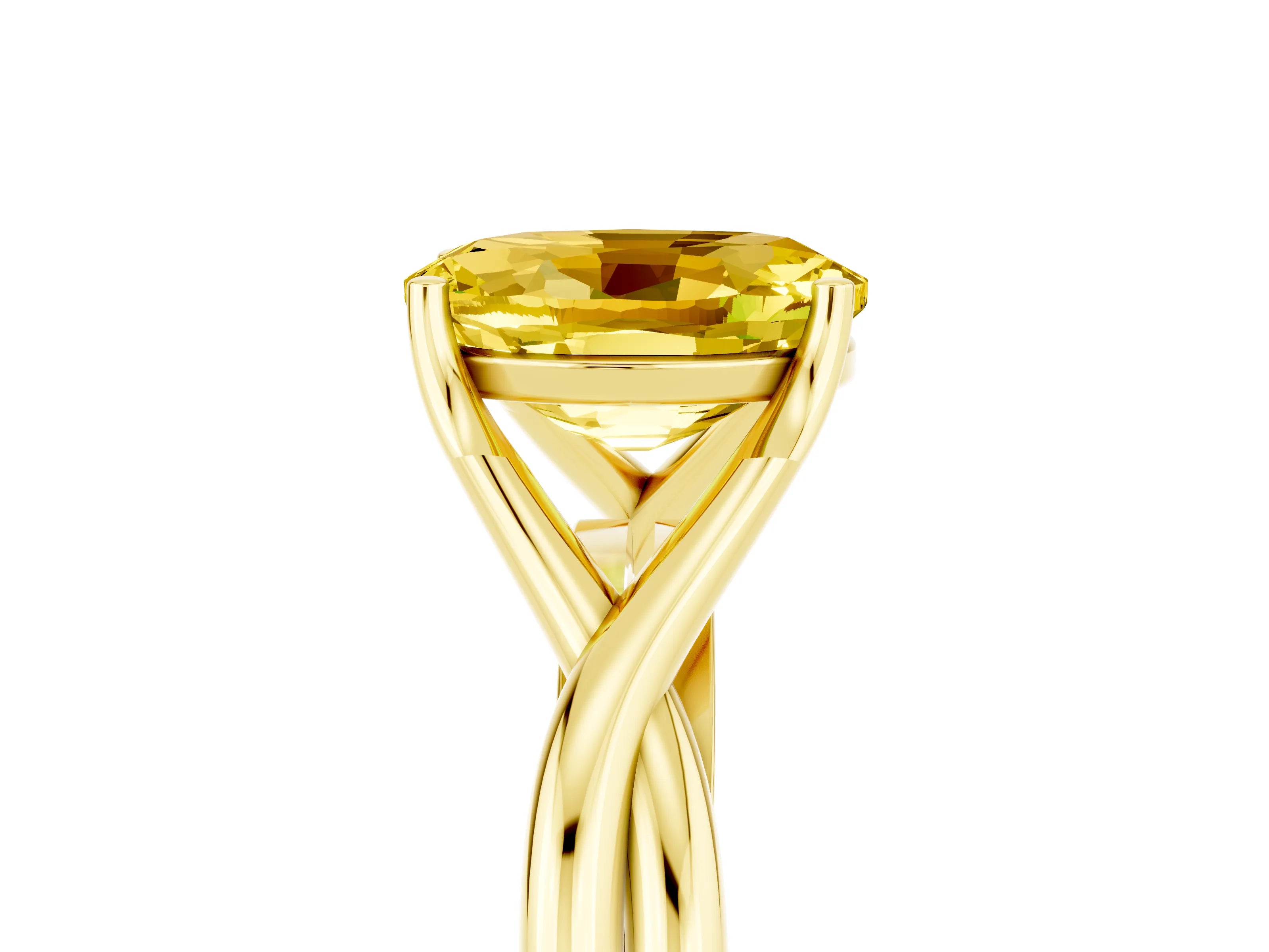 Yellow gold Oval Cut Yellow Sapphire Solitaire Twist Band Prong Setting Ring_89